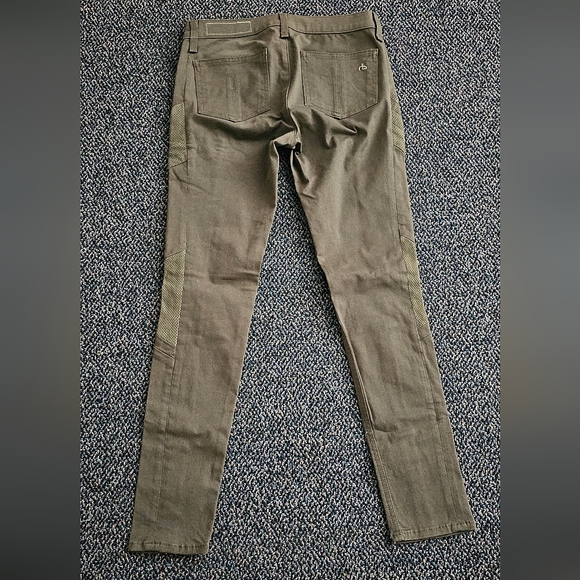 rag & bone Halifax Leather-Panel Moto Jeans Size 26 Army Military Green New NWOT - Picture 3 of 10